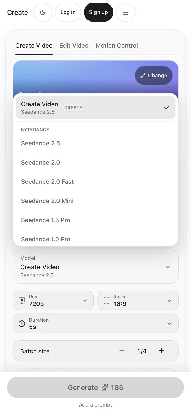 Create app screen: the video model list