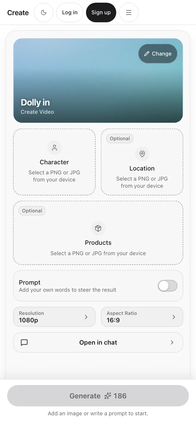 Create app screen: Presets, where you pick a preset and add your own picture